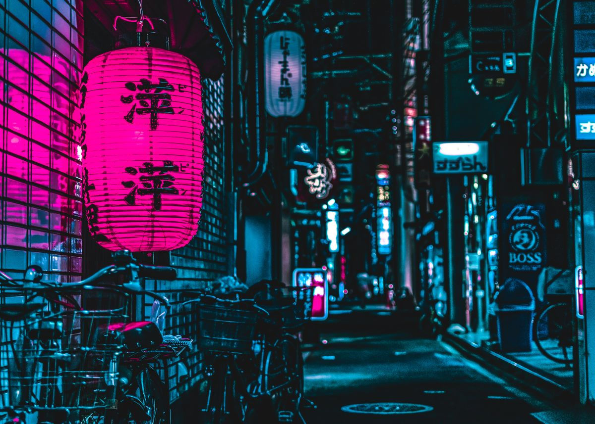 Wallpaper #3mdcE5MBSpphPi3-X_-p583 Japanese Cyberpunk Poster by Visualz Displate