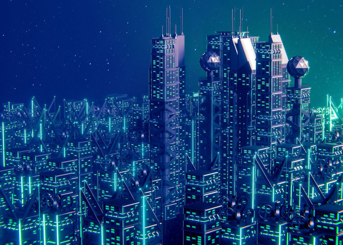 Wallpaper #F2ch7JIBSpphPi3-8lH943 Cyberpunk Neon City Poster by 80s Retro Displate