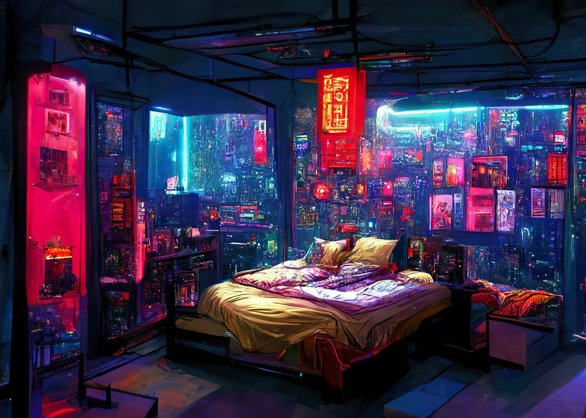 Wallpaper #rGf2-pIBSpphPi3-35I242 Cyberpunk Room Poster by 80s Retro Displate