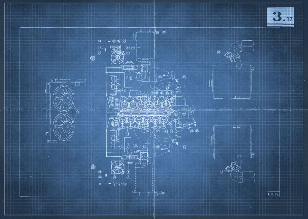 Wallpaper #Y2gHG5MBSpphPi3-9R5h61 F50 Engine Top Blueprint Poster by Rollz Displate