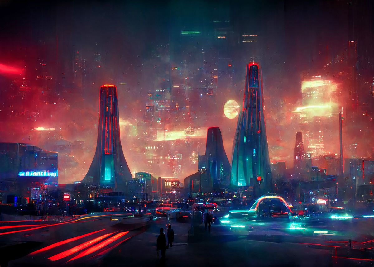 Wallpaper #F2ch7JIBSpphPi3-8lH930 Cyberpunk Neon Night Poster by 80s Retro Displate