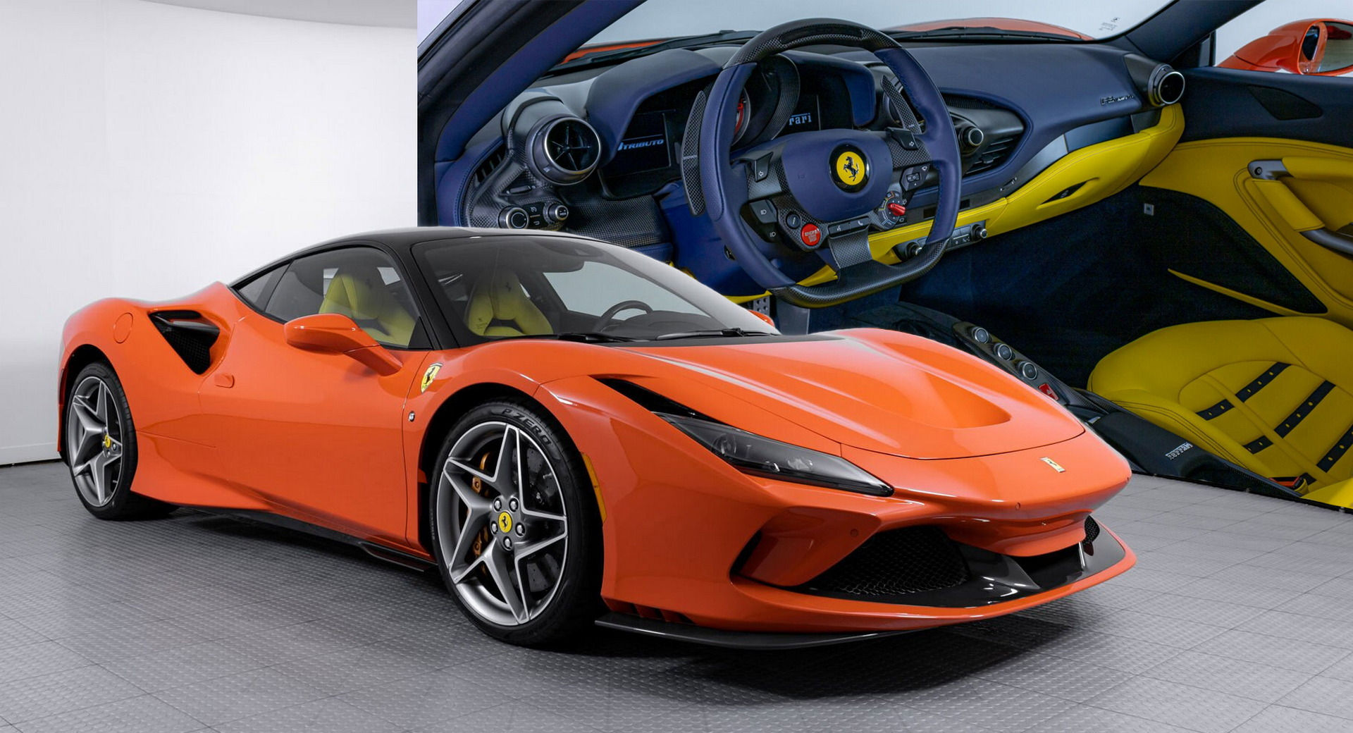 Wallpaper #d3PkhI4BFI5NbQksWB3h40 Orange Ferrari F8 Tributo with Blue and Yellow Interior Proves Money
