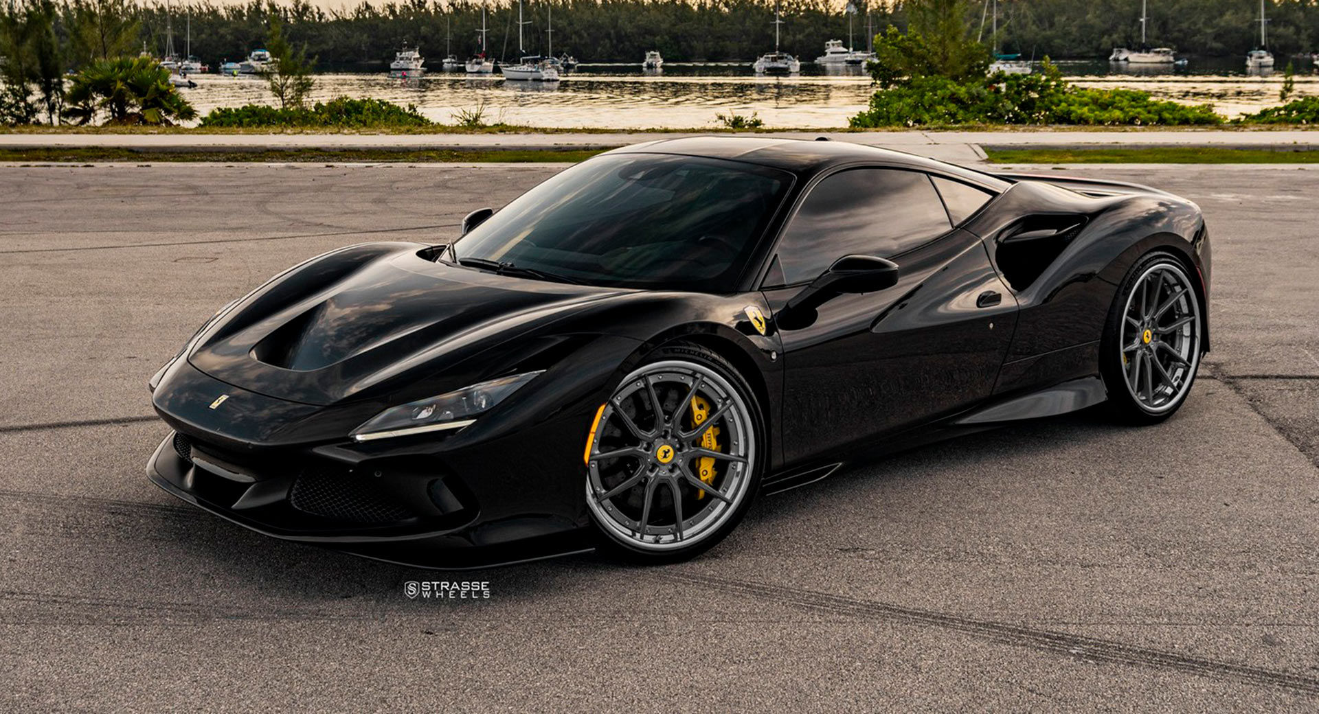 Wallpaper #aAAX6o4BSdW8dNouEQ6W47 Pitch Black Ferrari F8 Tributo Looks Good with Dark Multi Spoke