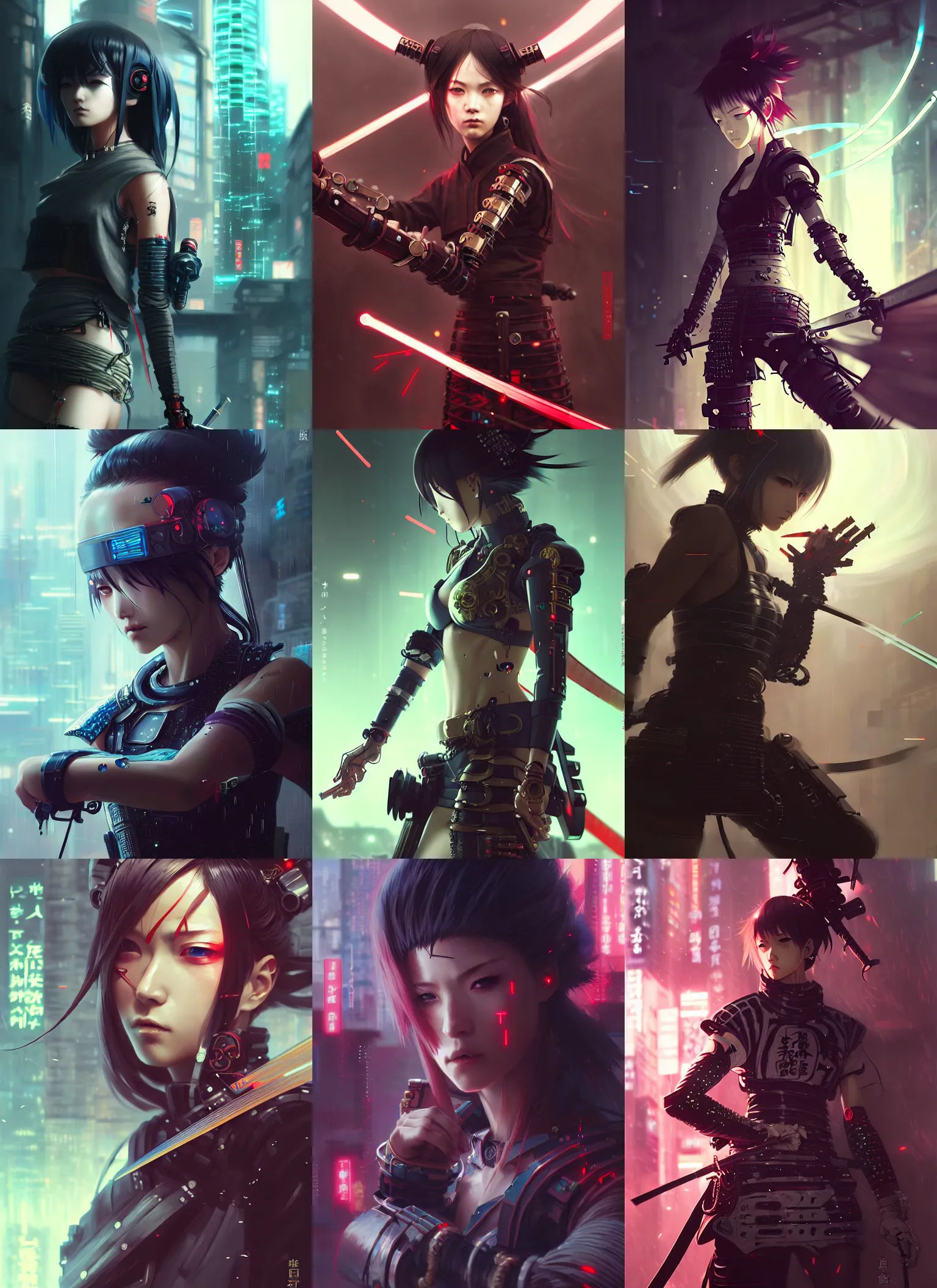 Wallpaper #lGiXF5MBSpphPi3-bA_J8 Krea Very Cool Cyberpunk Samurai Girl Battle Pose Laser Swords