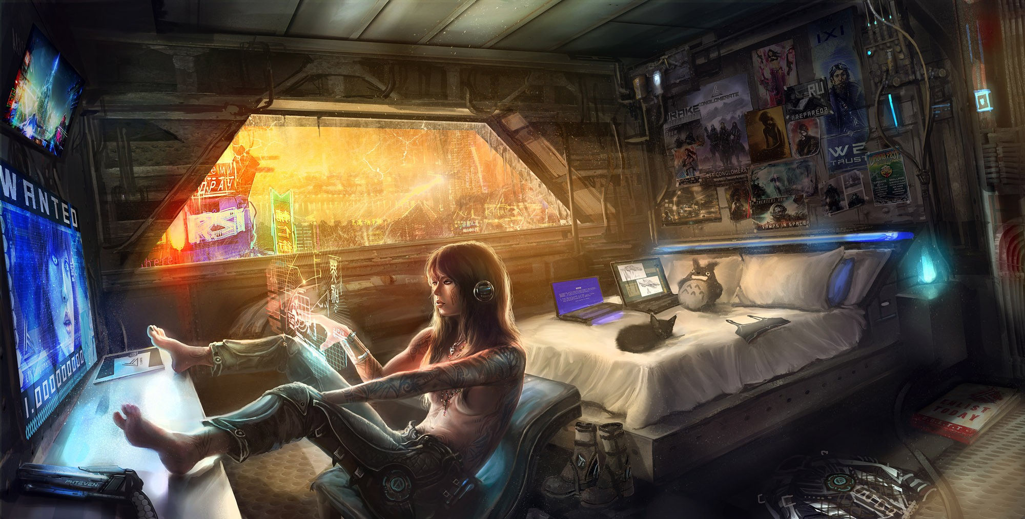 Wallpaper #7AAT644BSdW8dNouMBCT40 Cyberpunk Interiors Interfaces Indoors Computer Futuristic