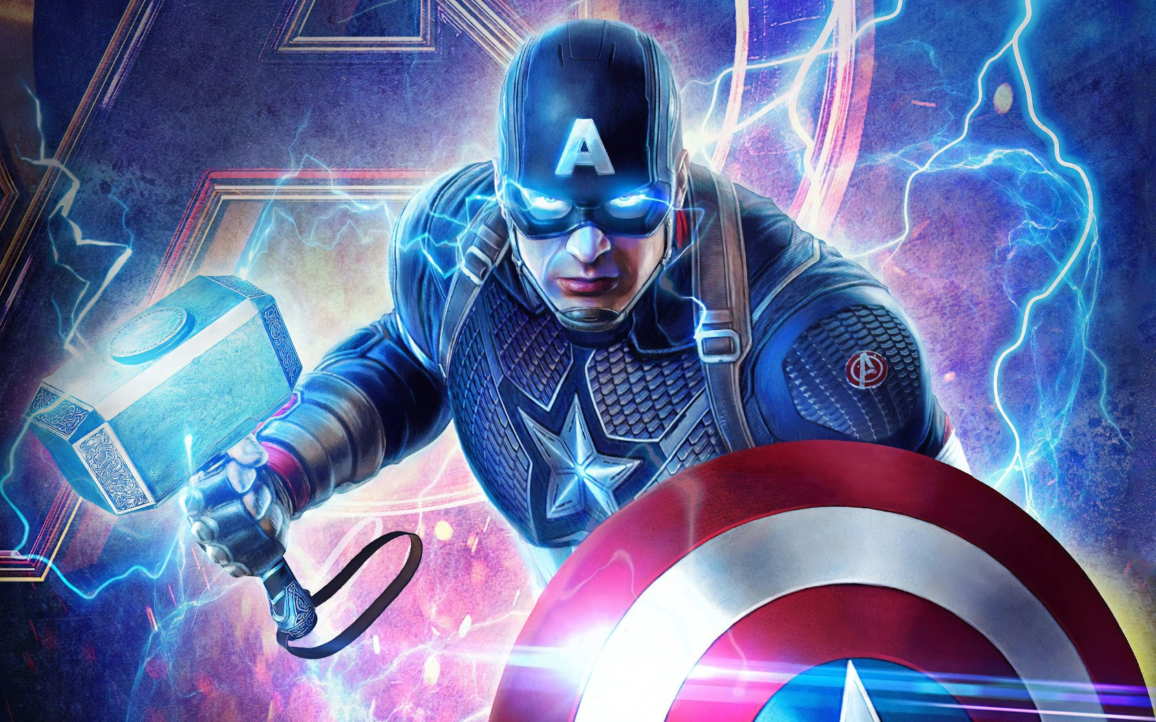 Wallpaper #B70BF Captain America Surrounded by Lightning from Thors Hammer