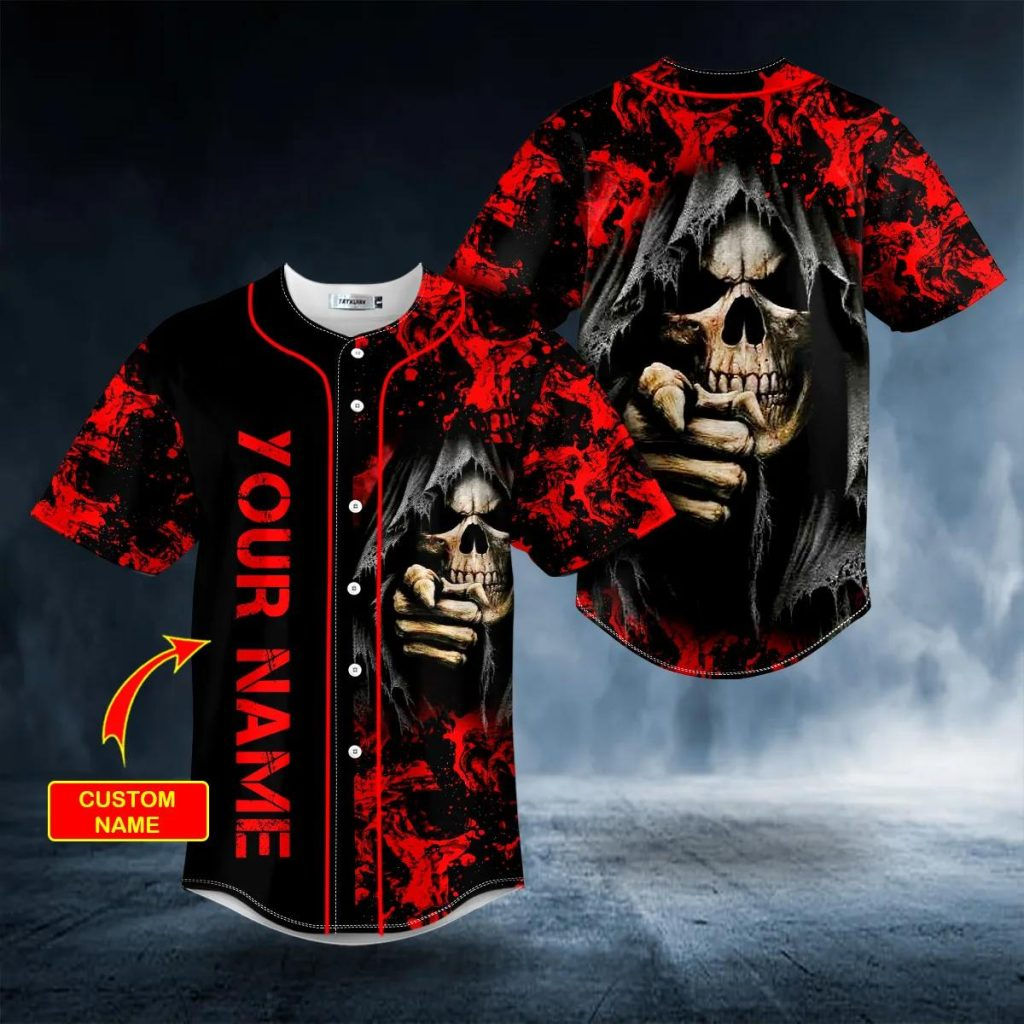 Wallpaper #12df7JIBSpphPi3-dlJx207 Bloody Grim Reaper Pointing Skull Custom Baseball Jersey Skull