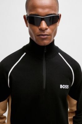 Wallpaper #NdsjXpcBzF5tfotJkuSB169 Boss Cotton Blend Sweater with Colour Blocking and Logo Black