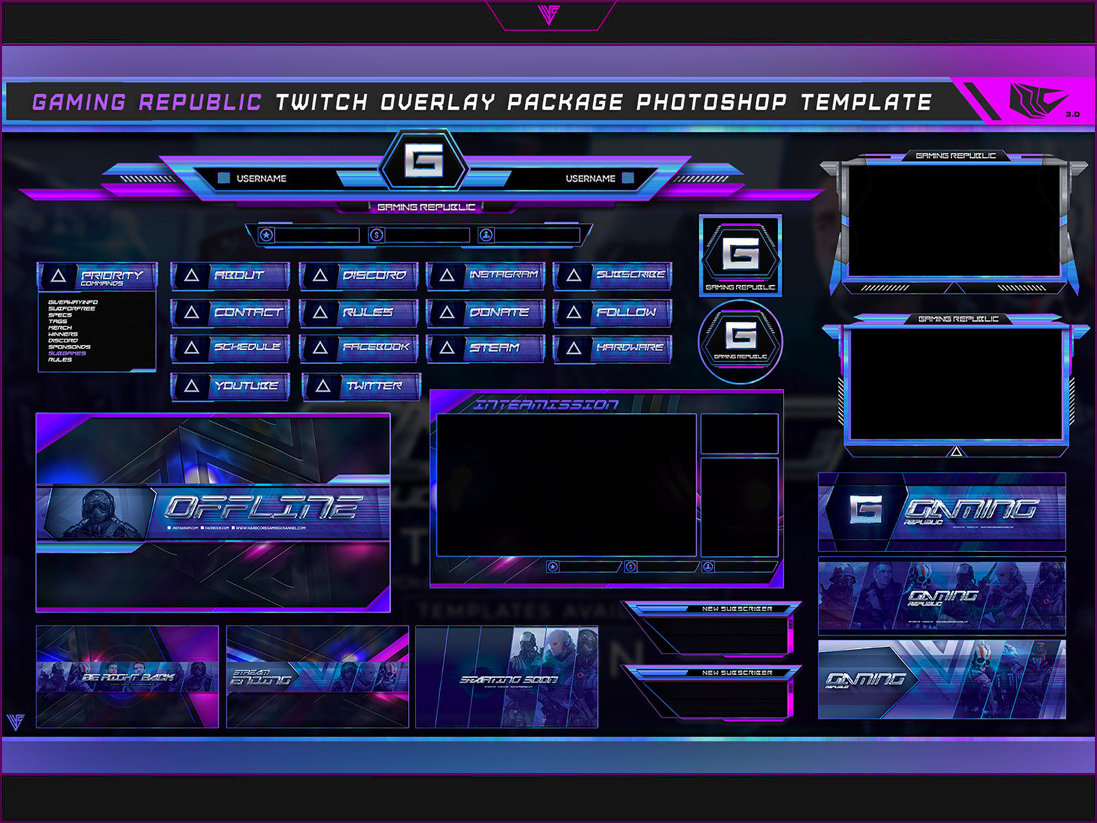 Wallpaper #Y88FO5MBOBUYluQYwLqS256 Gaming Republic Twitch Overlay Photoshop Template by Mcgraphics on Dribbble