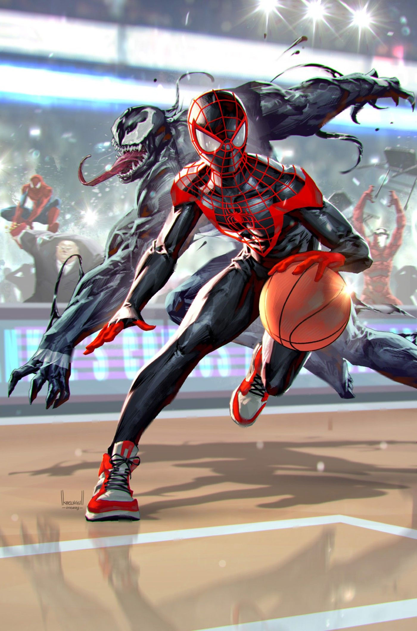 Wallpaper #9RlnDo8BtGB6xQ78kFlx6 Miles Morales Venom Hit Basketball Court in Exclusive Variant Cover