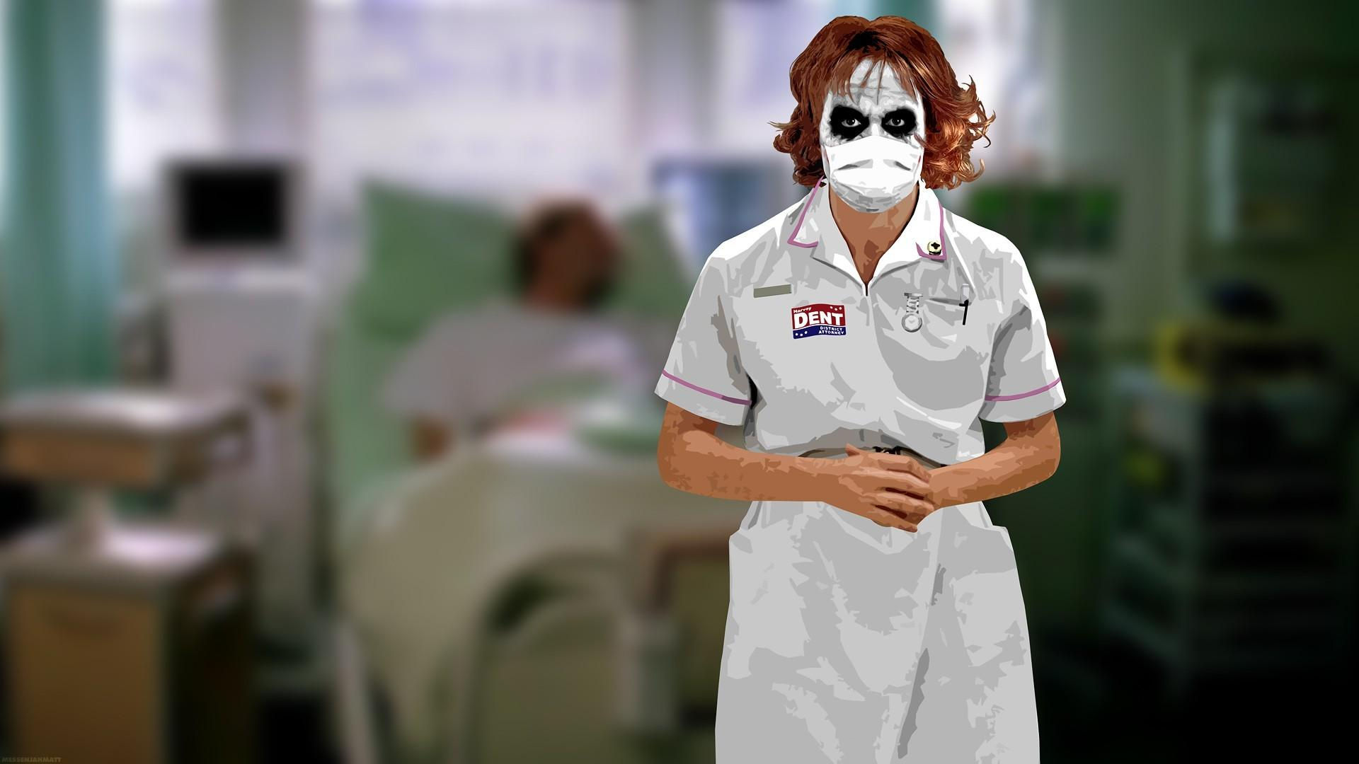 Wallpaper #7EC2MZMBJhL2WPbaRMfR39 Joker Dark Knight Nurse Uniform Blurred Background Wallpaper 65040