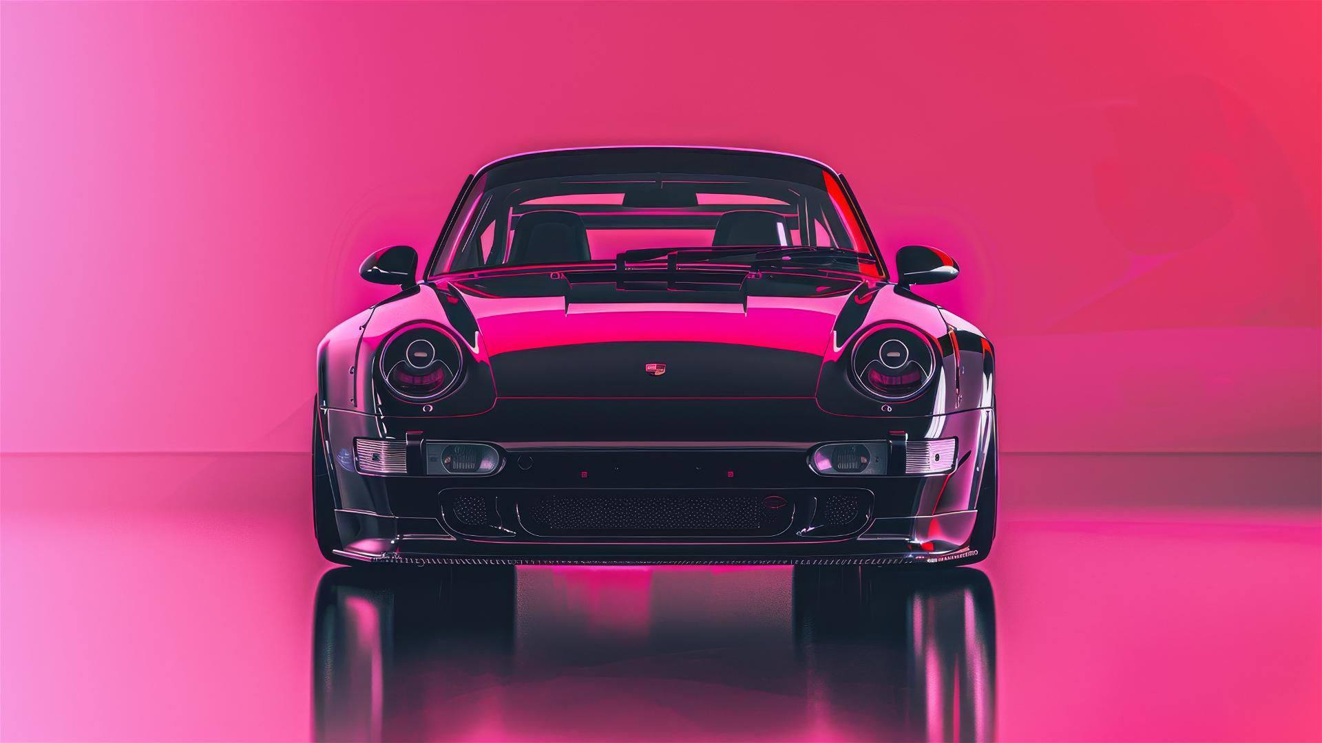 Wallpaper #vOqCU5MBlwTYPL18wgoA344 4K HD Wallpaper Black Porsche 993 Turbo Rwb on Futuristic Pink