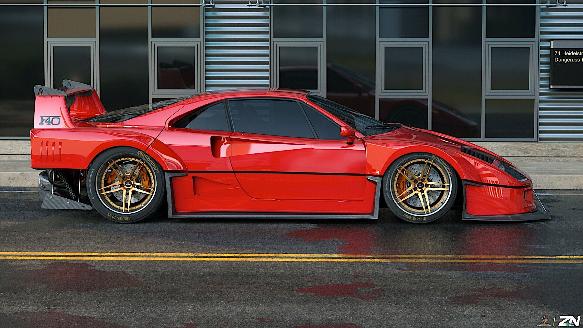 Wallpaper #K3OBh44BFI5NbQksaSEI21 A Red Ferrari F40 Parked on a City Street