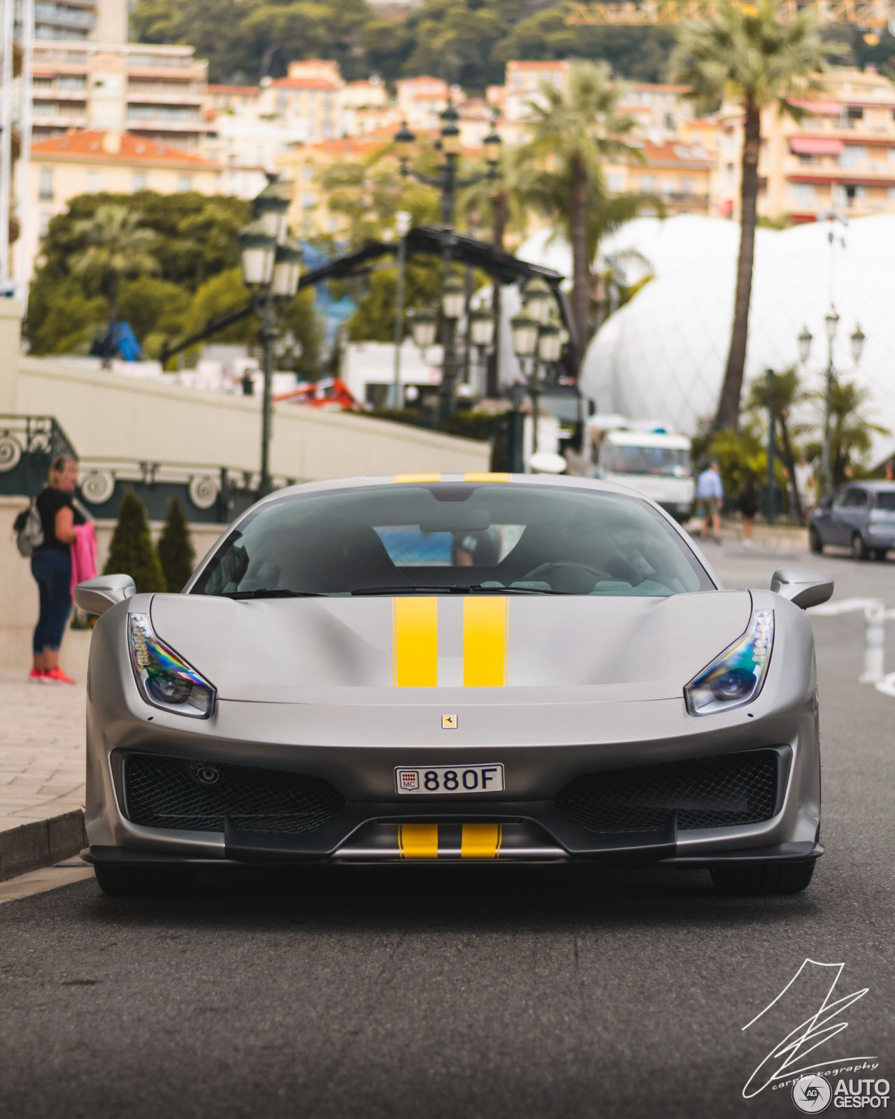 Wallpaper #iHMKhI4BFI5NbQksKxzx12 Matte Grey Ferrari 488 Pista with Yellow Stripes is Not a Tame Spec
