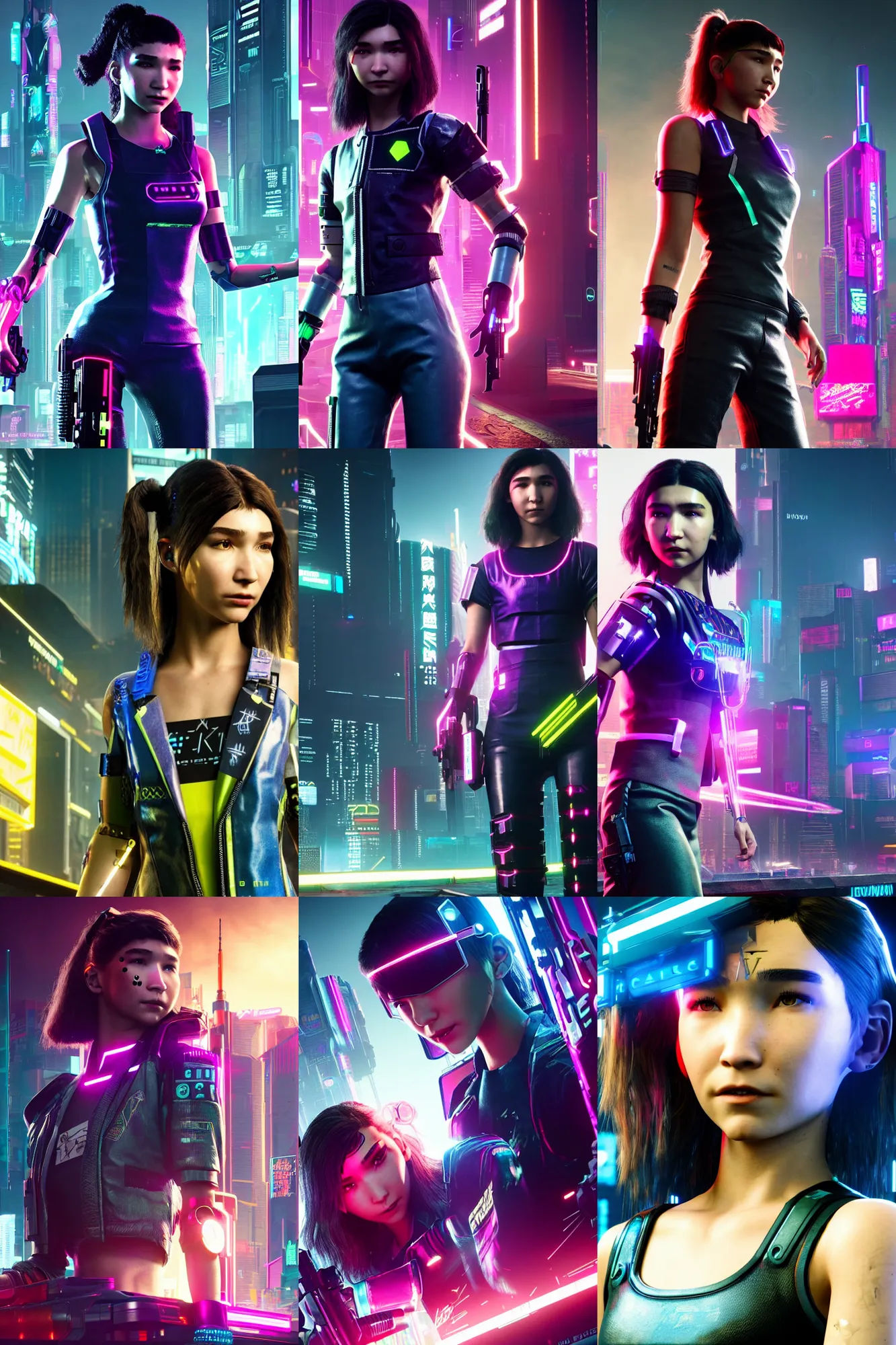 Wallpaper #I__ea5MB3lSXT3zU1emG102 Rowan Blanchard as Cyber Girl in Cyberpunk 2077 in Stable Diffusion