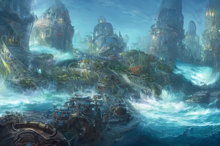 Wallpaper #Z7lp3pIBJvJKYCmERgWS182 Concept Art of a City Walking Through Ocean Stable Diffusion