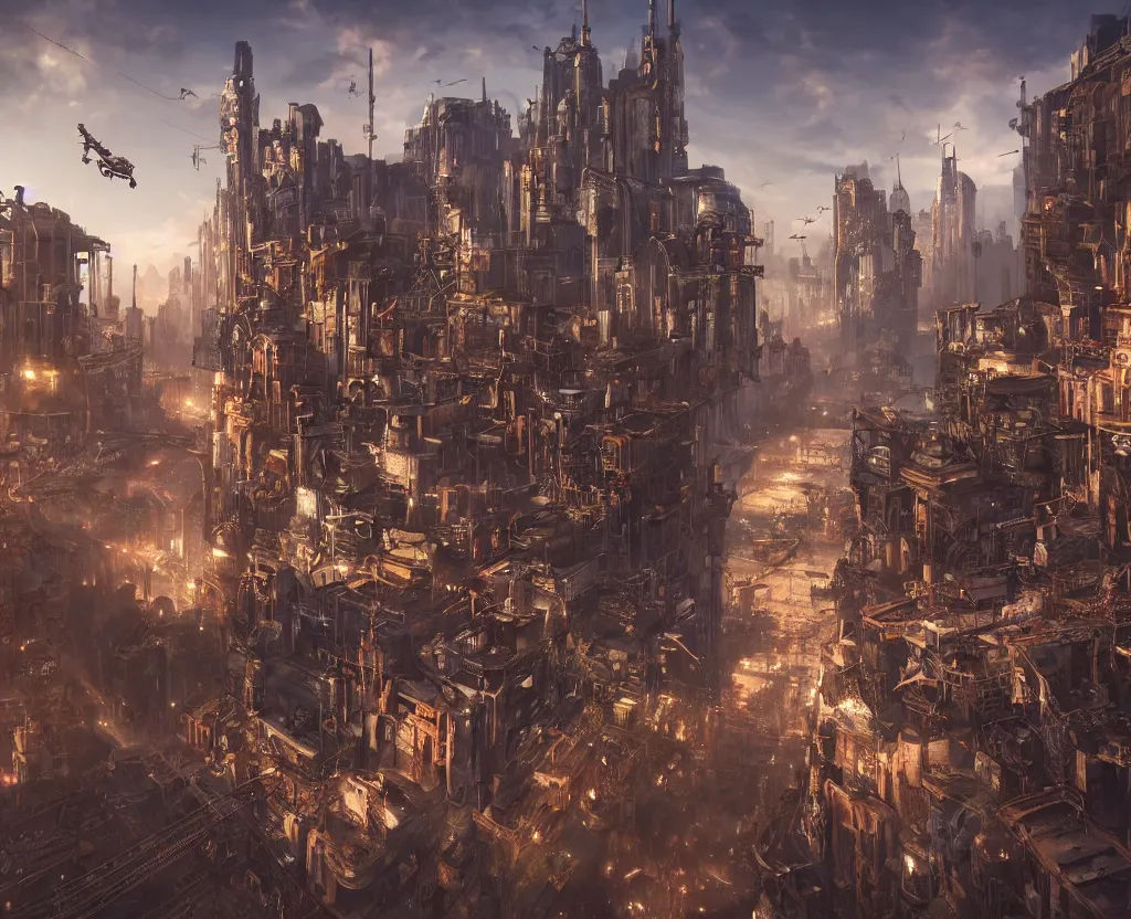 Wallpaper #PUDDMZMBJhL2WPbaScgj46 Great Mix of Steampunk and Cyberpunk Town Very Stable Diffusion