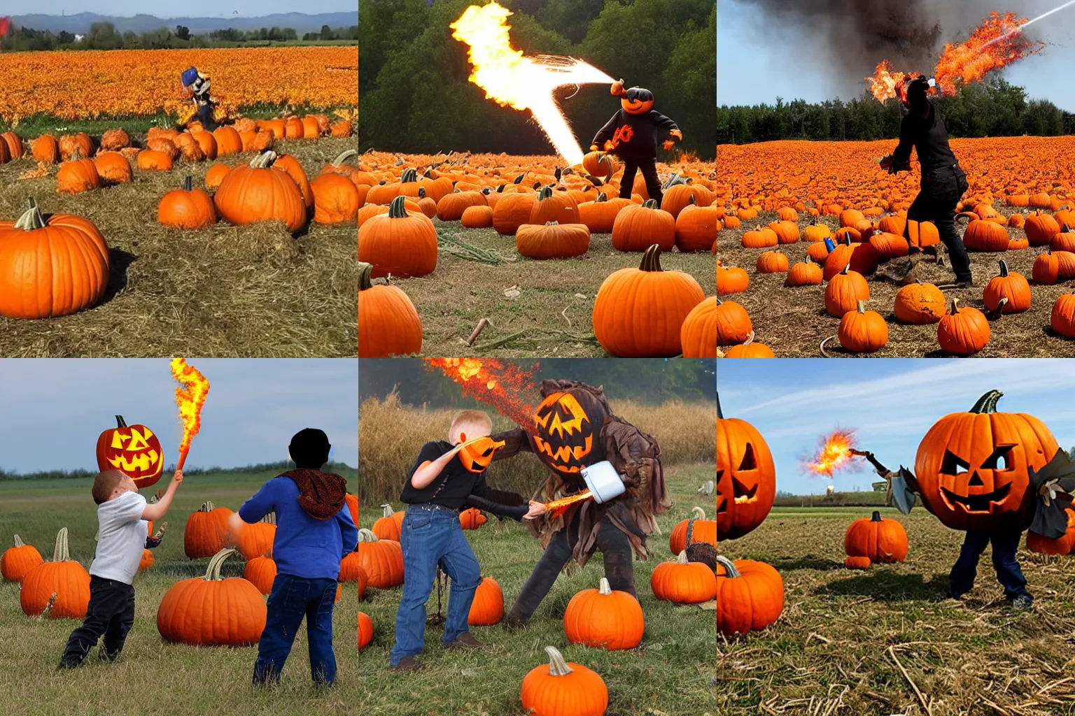 Wallpaper #1neqJpMB-pgBXx6036I4304 Pumpkins Fighting Scarecrows with Flamethrowers Stable Diffusion