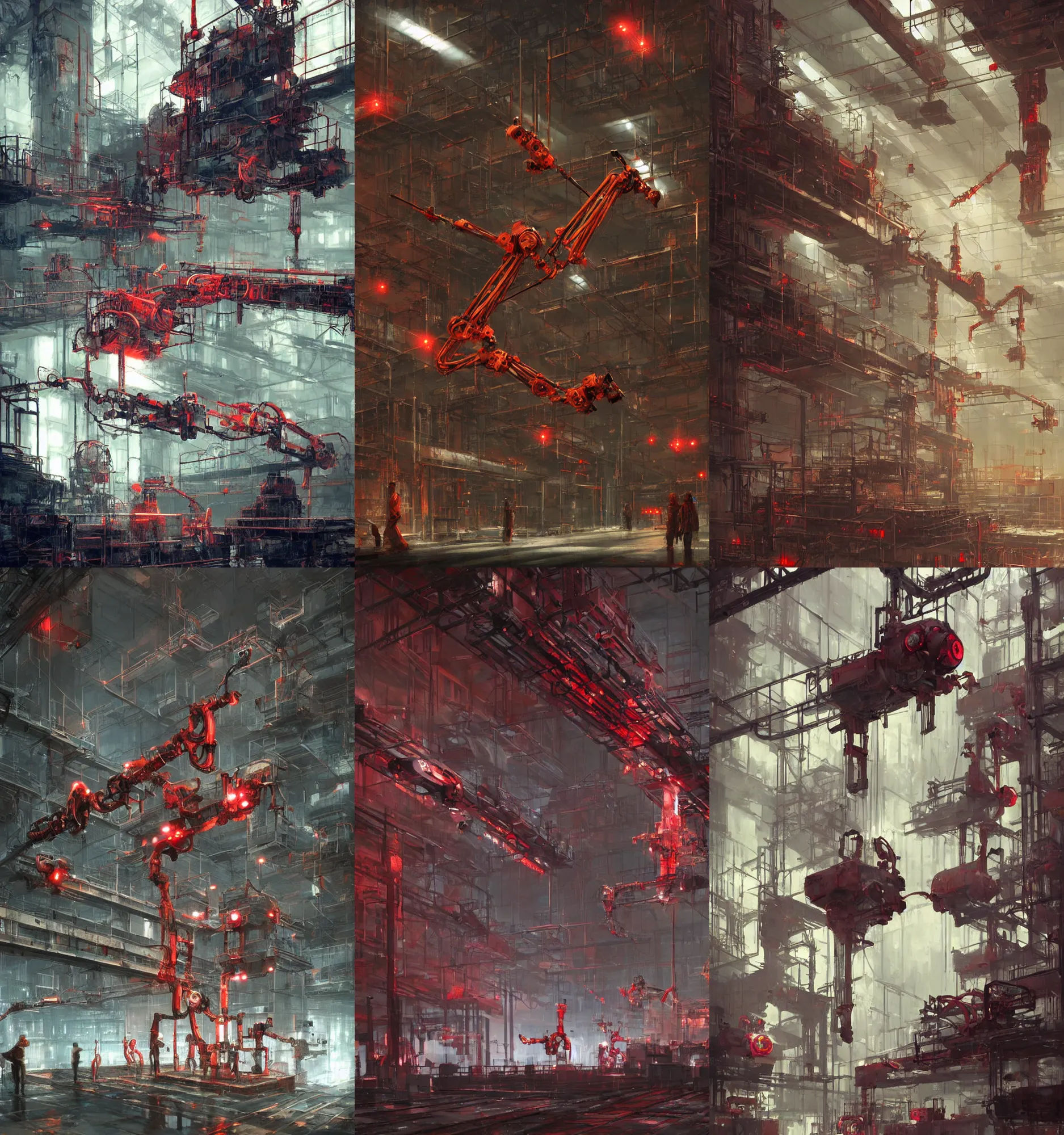 Wallpaper #NWcH9pIBSpphPi3-kYJt18 Dystopian Factory Building Robots with Suspended Stable Diffusion