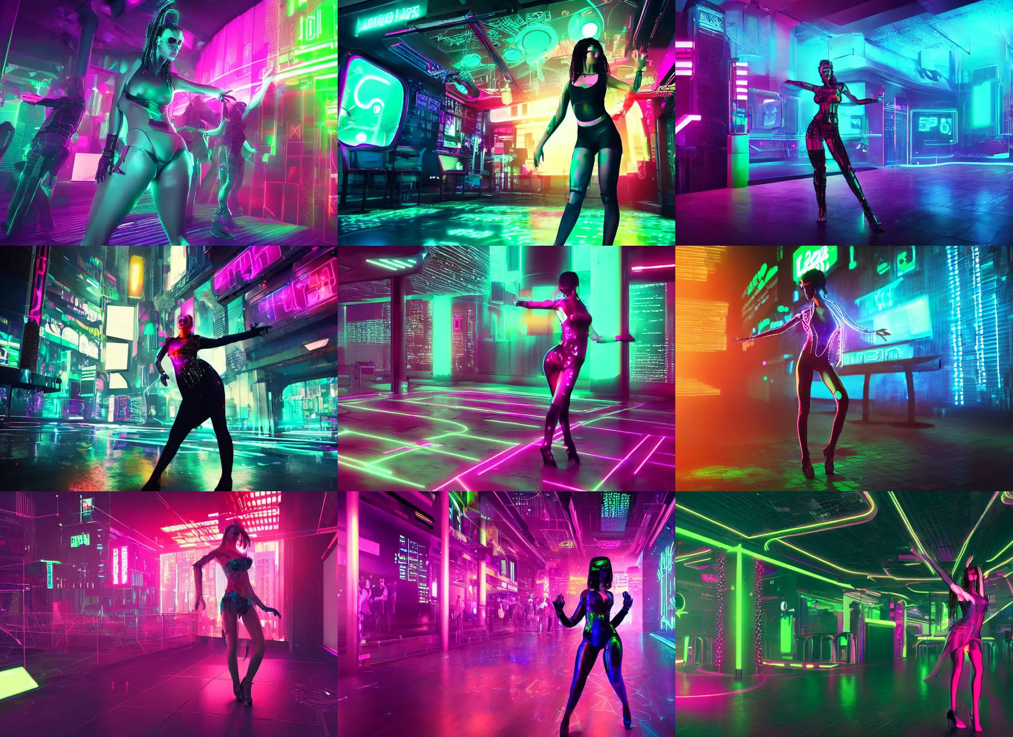 Wallpaper #Ymcr7JIBSpphPi3-aVFR298 Cyberpunk Woman Dancing Neon Nightclub Crowded Stable Diffusion