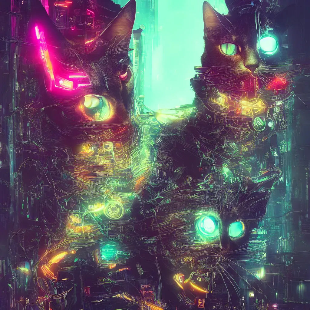 Wallpaper #F6UfMpMB0vj5YdARvNNx180 Portrait of a Beautiful Cyberpunk Cat Background with Stable