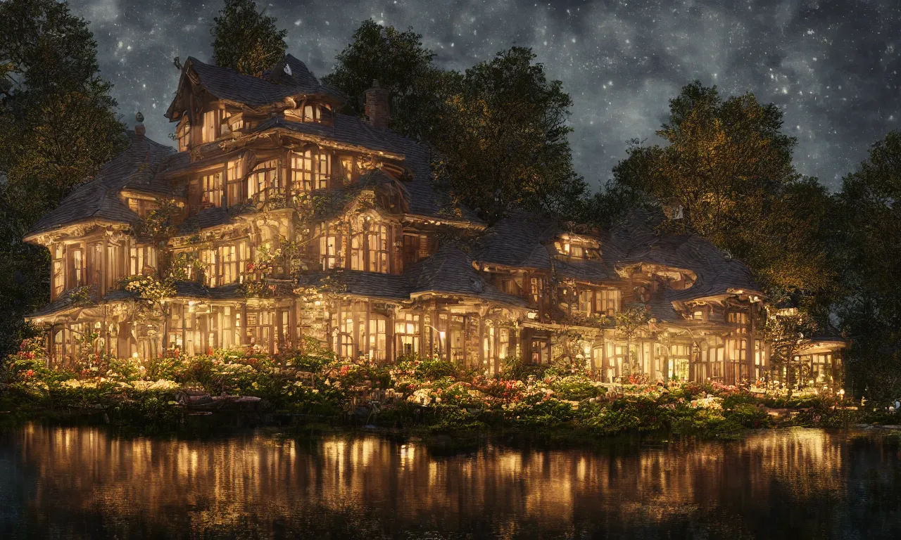 Wallpaper #yWj9H5MBSpphPi3-hyzx224 One Stunningly Beautiful Lake House in the Moonlit Stable Diffusion