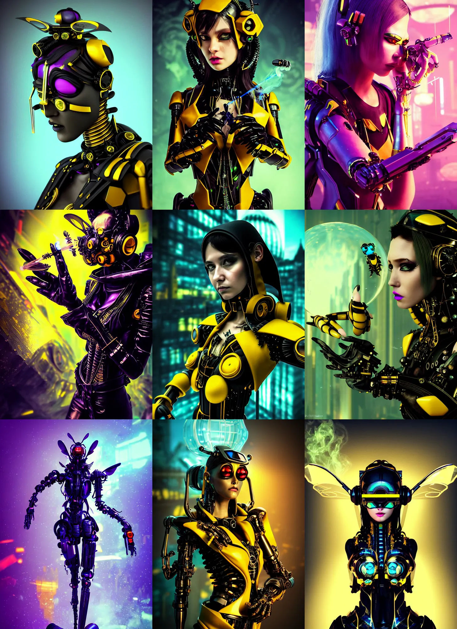 Wallpaper #_H1O8I4Bnwiau_P6ngVG52 Postcyberpunk Gothic Bumblebee Edm Cyborg Smoking Stable Diffusion