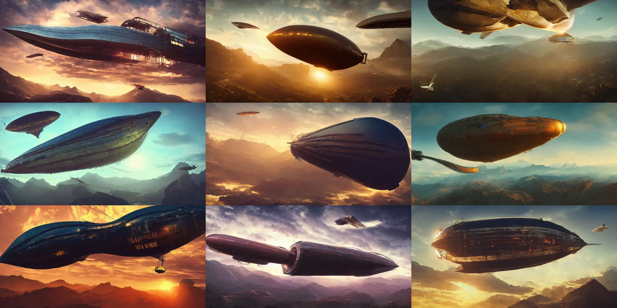 Wallpaper #PKeVMpMBlSzal8H1Ttud223 A Cyberpunk Zeppelin Airship is Flying High in the Sky Stable Diffusion