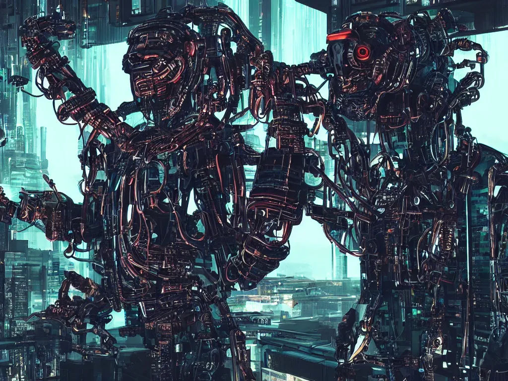 Wallpaper #w2gaH5MBSpphPi3-1yqM161 In Cyberpunk Style a Man with Mechanical Insect Arms Stable Diffusion