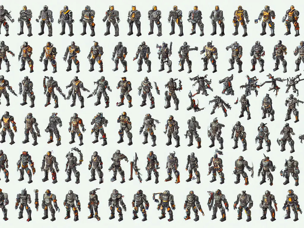 Wallpaper #tGh5I5MBSpphPi3-JzUR111 Sprite Sheet of a Medieval Warrior Stable Diffusion