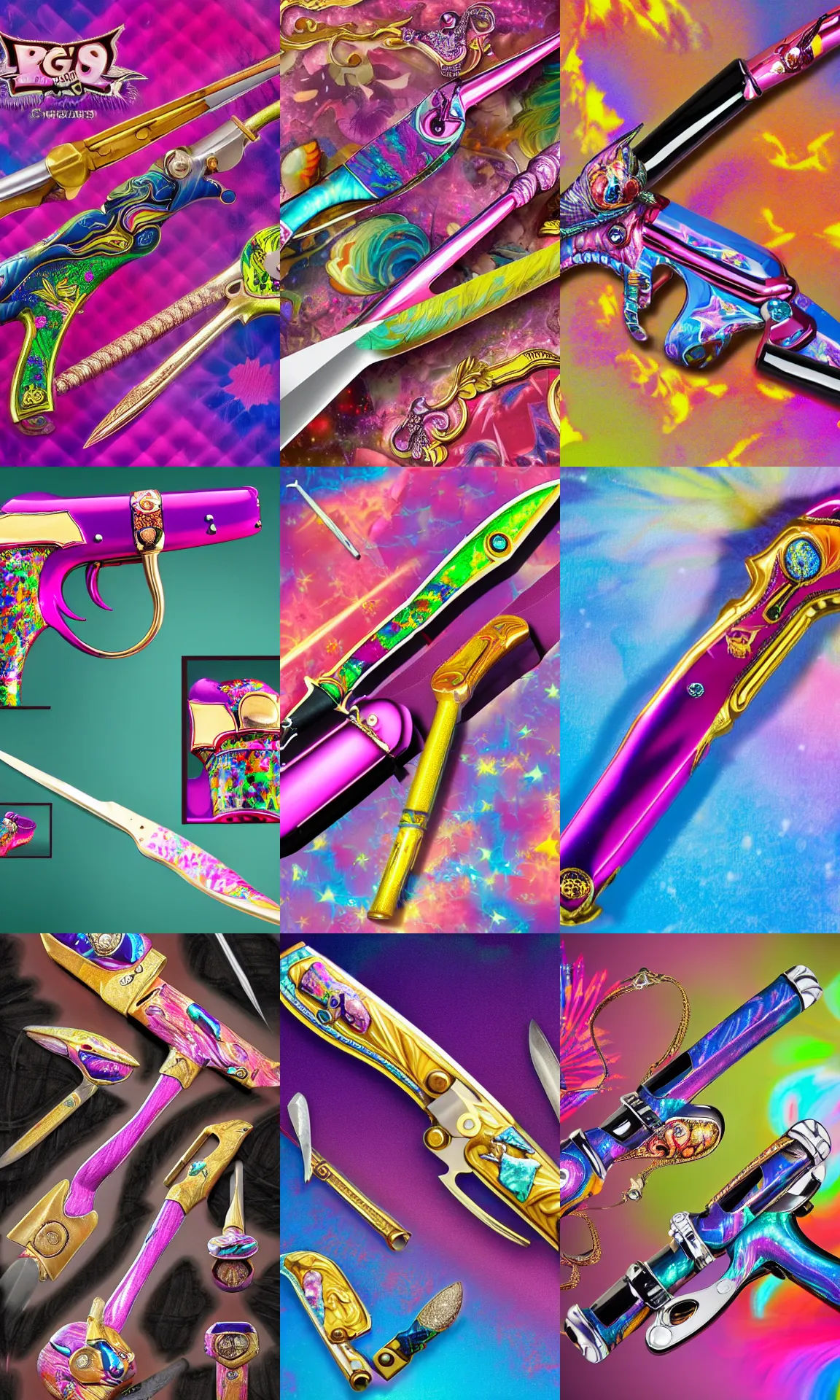 Wallpaper #7xowUJMB1yWOL4qgNn_e309 Legendary Melee Weapon Designed by Lisa Frank in Stable Diffusion