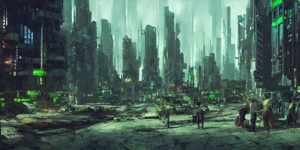 Wallpaper #v5yx4ZIBZHQxiYar0bzY286 Cyberpunk City Green Color Scheme Abandoned Stable Diffusion