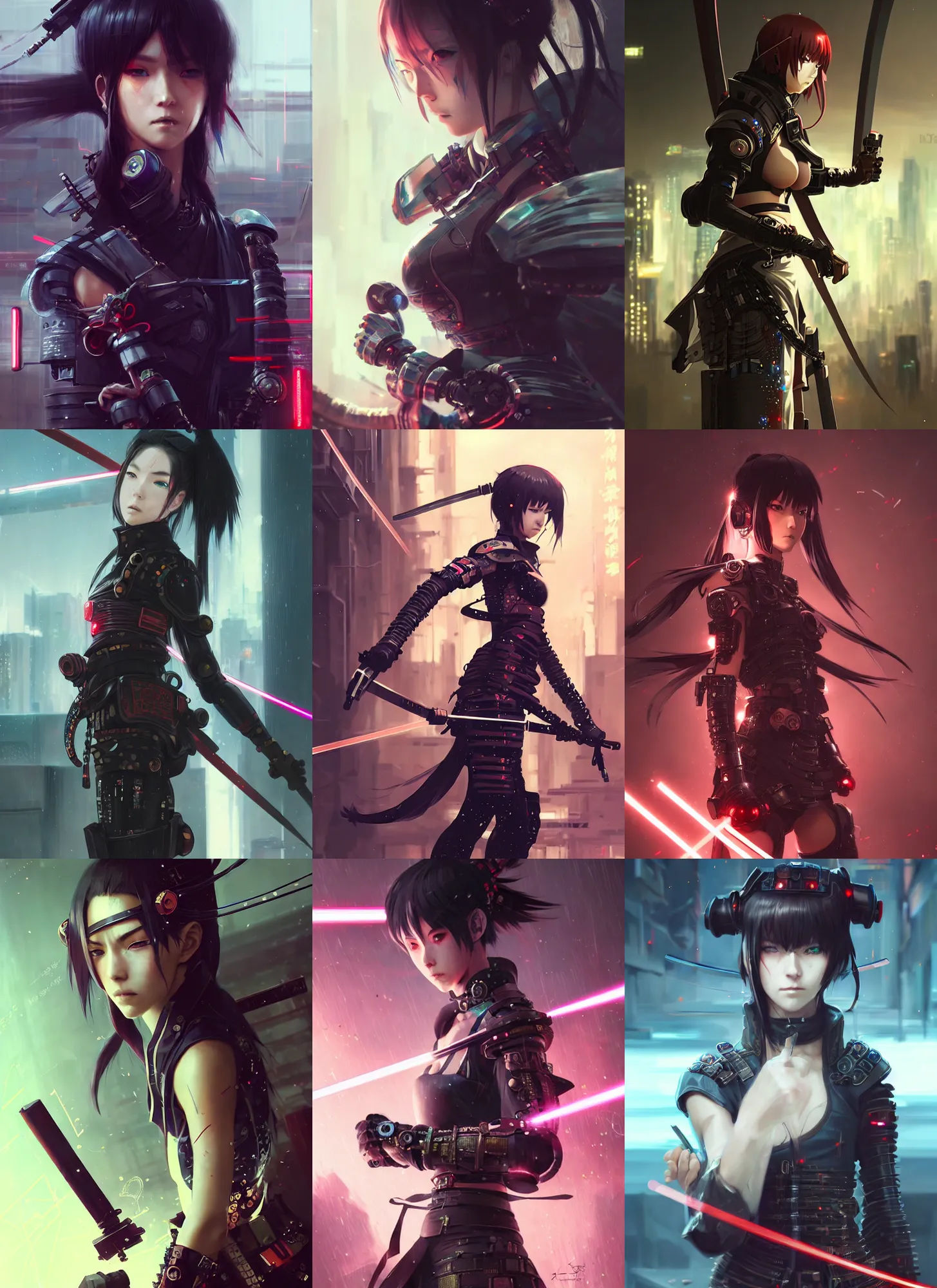 Wallpaper #lGiXF5MBSpphPi3-bA_J16 Very Cool Cyberpunk Samurai Girl Battle Pose Laser Stable Diffusion