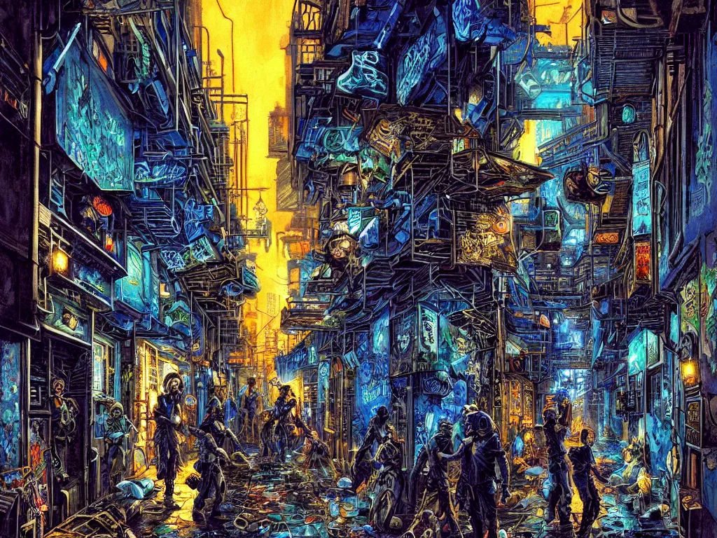 Wallpaper #wMYKM5MBVgN6TXj62nfd152 Shadows of a Cyberpunk Gang in the Alleyway Between Stable Diffusion