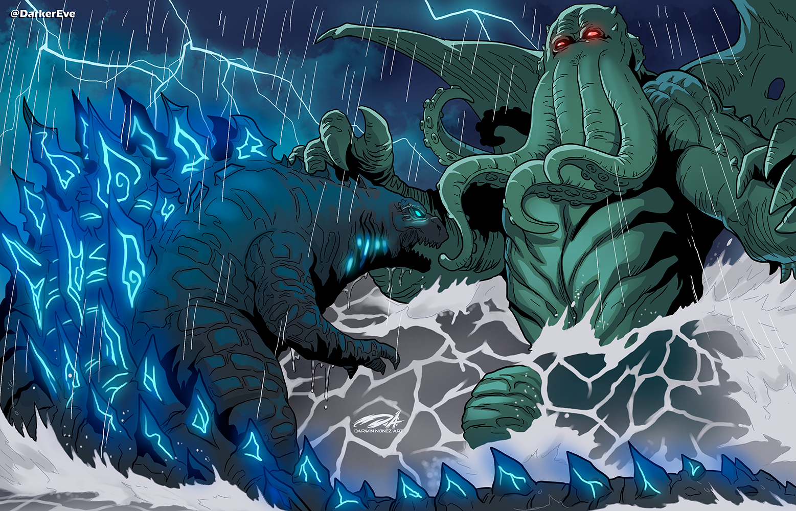 Wallpaper #wEDgL5MBJhL2WPbaU77v15 Godzilla vs Cthulhu by Darkereve on Newgrounds