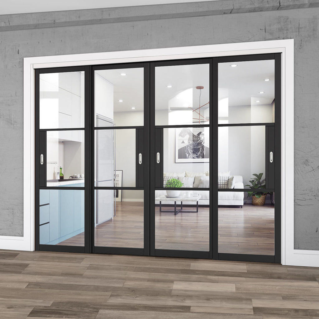 Wallpaper #xmfK55IBSpphPi3-yzmm270 Four Sliding Doors and Frame Kit Tribeca 3 Pane Black Primed Door