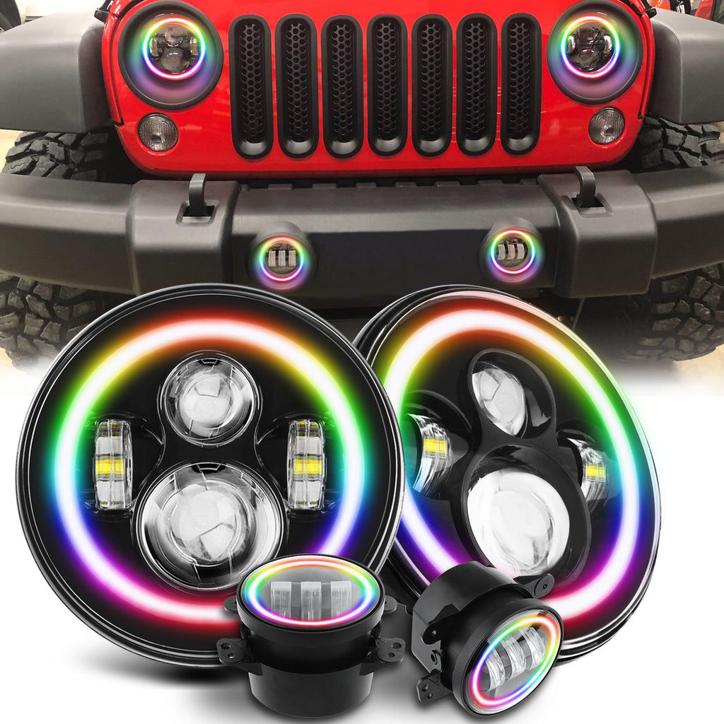 Wallpaper #3kDmL5MBJhL2WPbalr5E1 Jeep Wrangler Rgb Color Rotating Halo LED Headlight Fog Light Combo