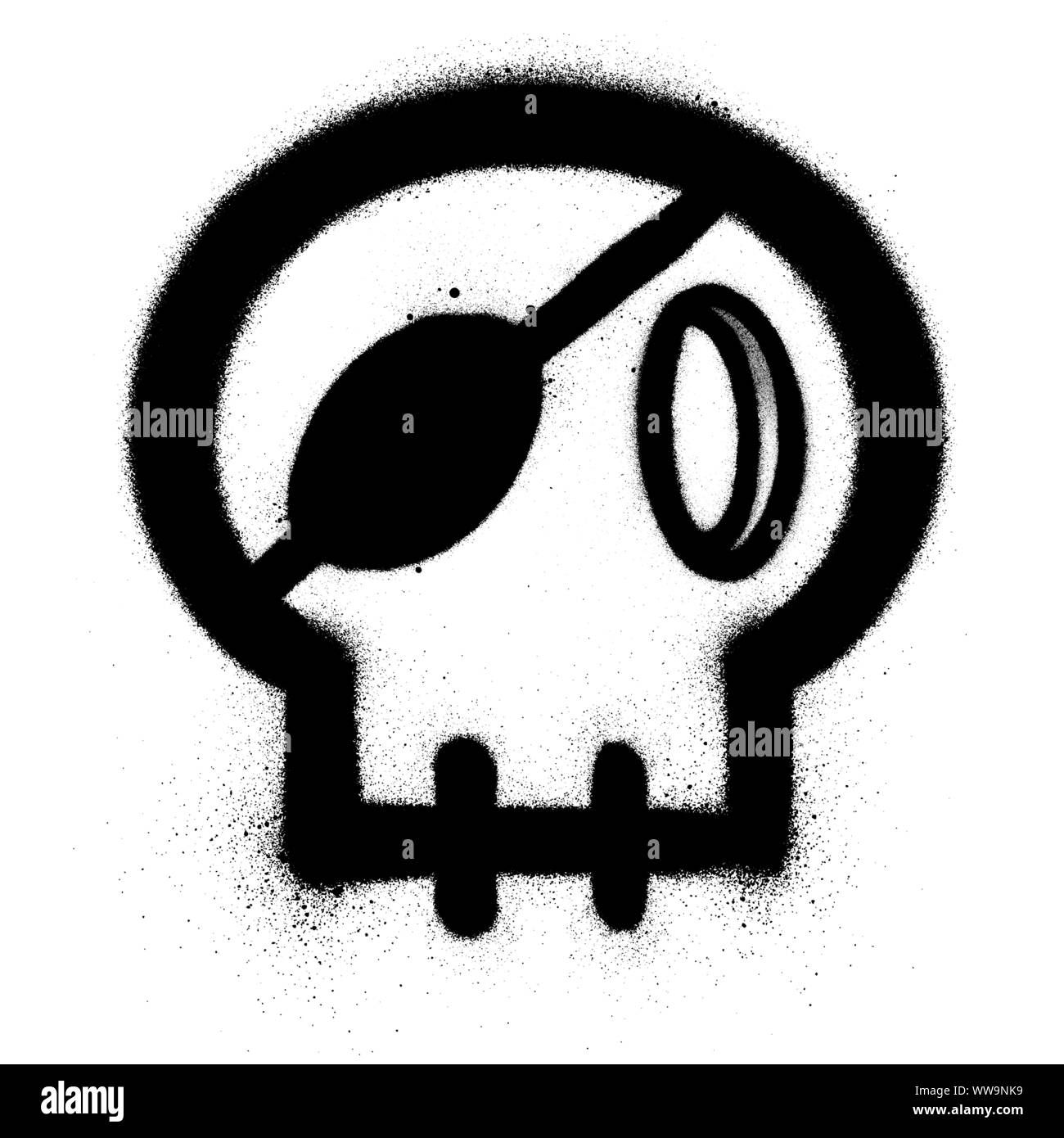 Wallpaper #PmfeEZMBSpphPi3-ofnP191 Graffiti Skull with an Eye Patch Sprayed in Black Over White Stock