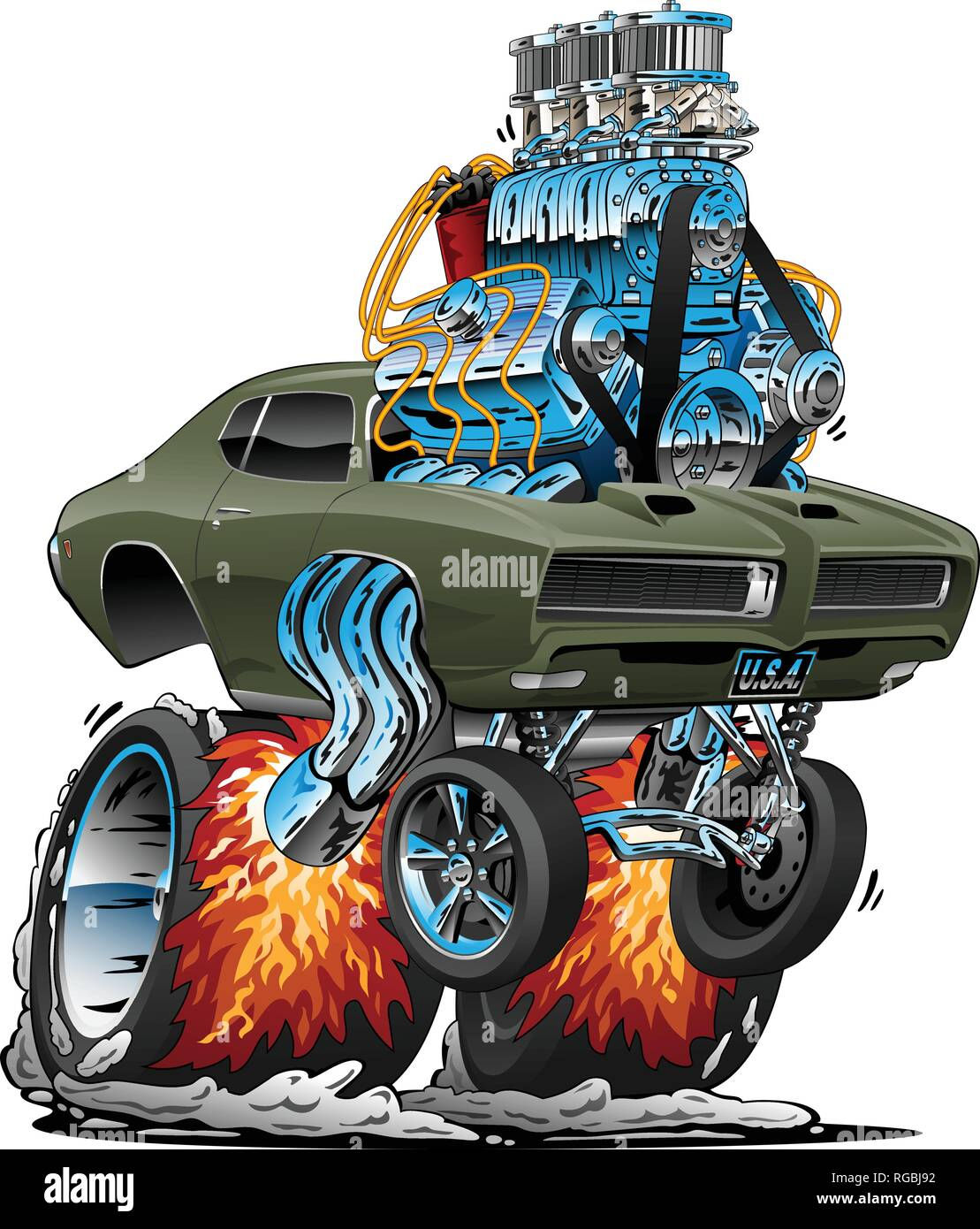 Wallpaper #KWhmFJMBSpphPi3-4wQV4 Classic American Muscle Car Hot Rod Cartoon Vector Illustration Stock
