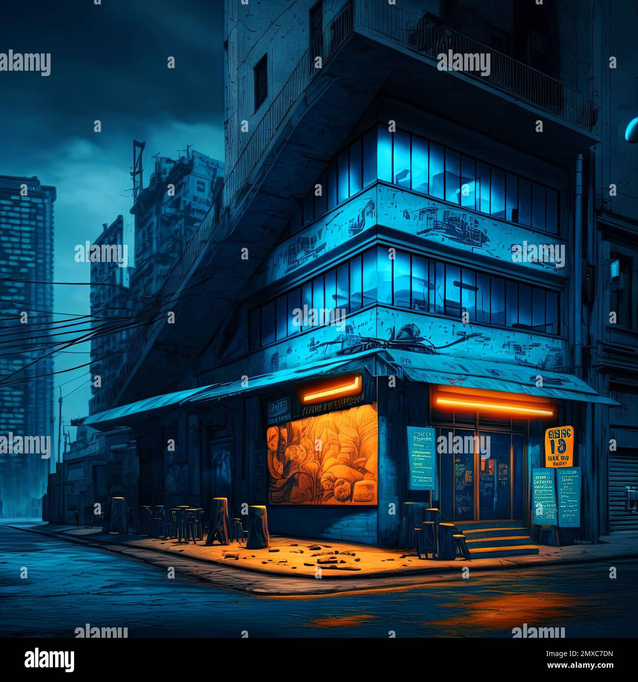 Wallpaper #0xmtAo8BtGB6xQ78t0rx50 Cyberpunk Styled Cafe on the Street Corner with Neon Lights Futuristic