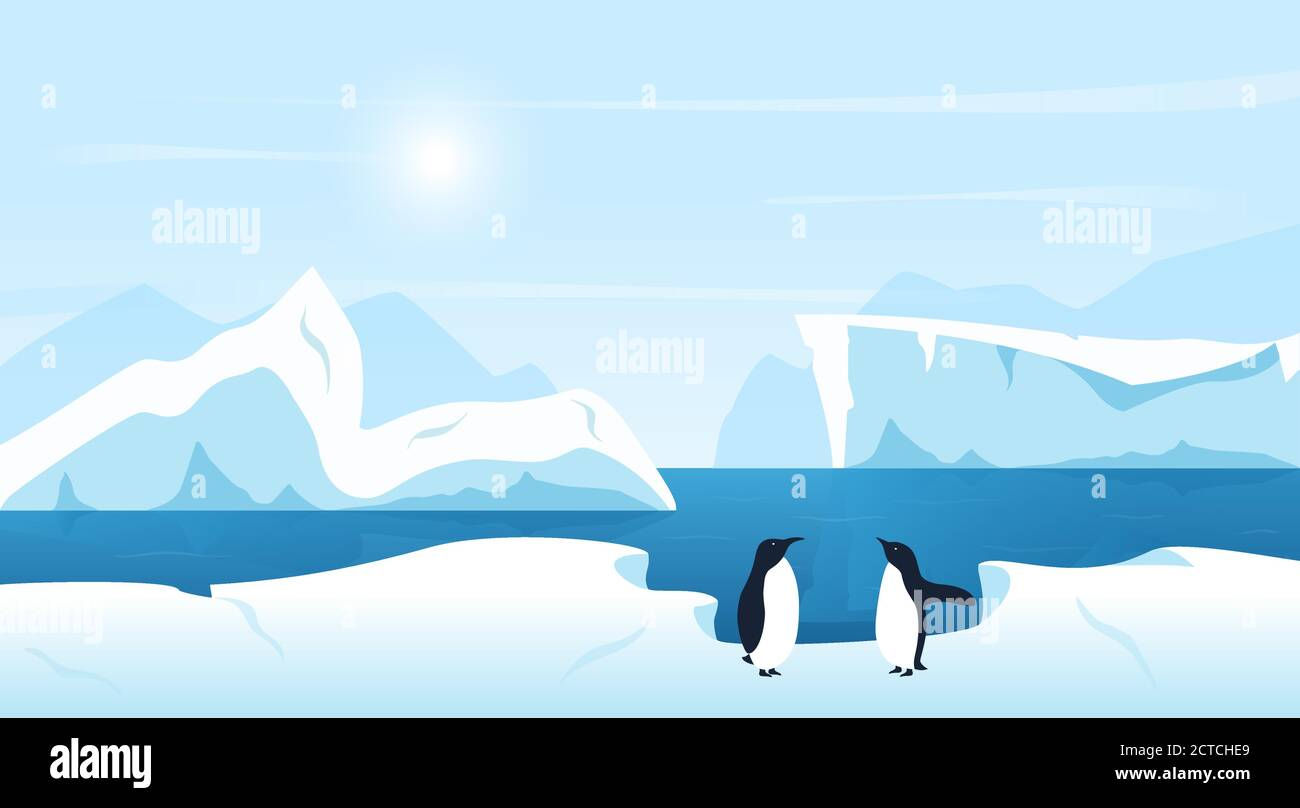 Wallpaper #33dqJpMB-pgBXx60GaEs239 Beautiful Arctic or Antarctic Landscape with Icebergs and Penguins