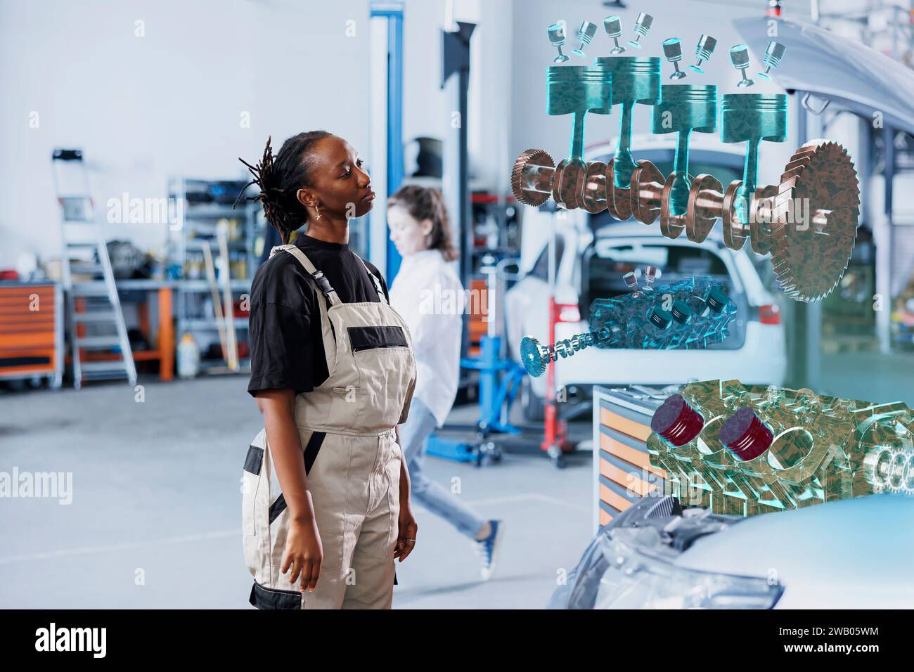 Wallpaper #5D98PJMBLiIJ4c9OFJE_193 Experienced Worker in Repair Shop Using Holographic Augmented Reality