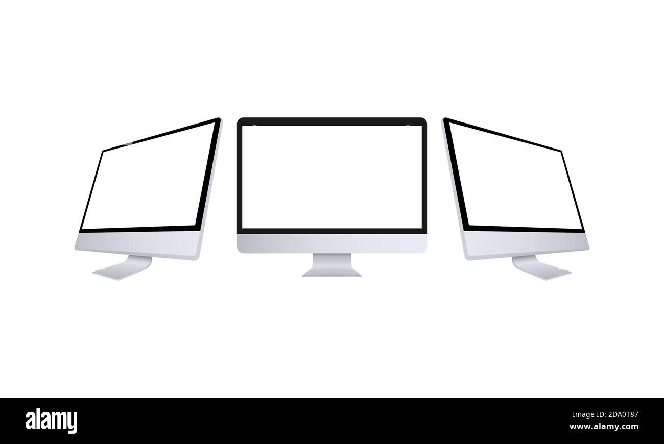 Wallpaper #URnrBY8BtGB6xQ78KlNr58 Realistic Computer Monitor in Front and Side View Metal Desktop Mockup