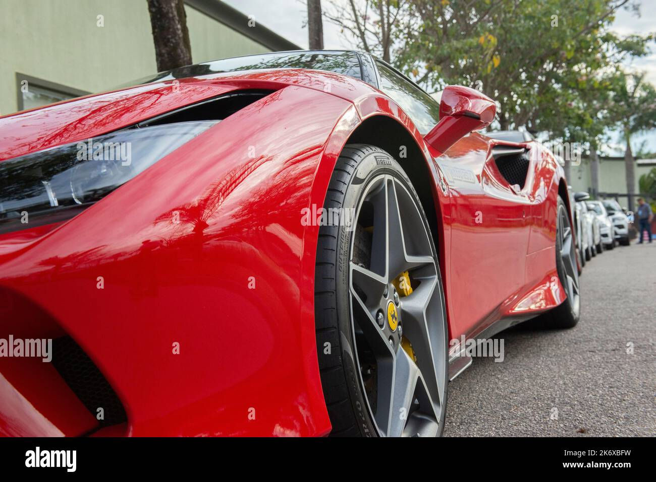Wallpaper #OL2OoZcBxtB1RJ-KkbYc44 Atibaia Brazil October 7 2022 Low Front Side View of Red Ferrari