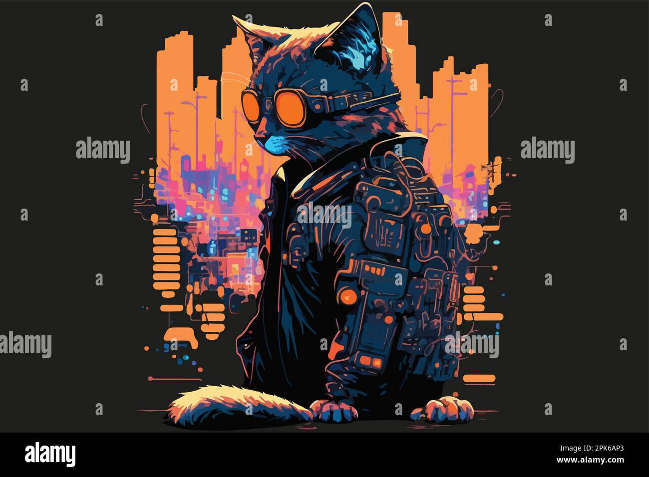 Wallpaper #F6UfMpMB0vj5YdARvNNx84 Cat Cyberpunk Vector Illustration Stock Vector Image Art Alamy