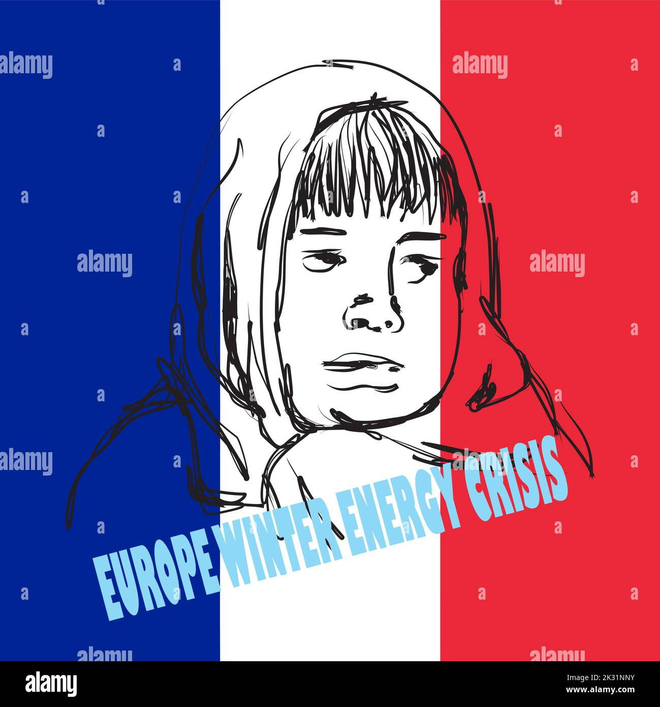 Wallpaper #WWfI5ZIBSpphPi3-ITFL214 Hand Drawn Illustration of a Cold Person on a France Flag Background