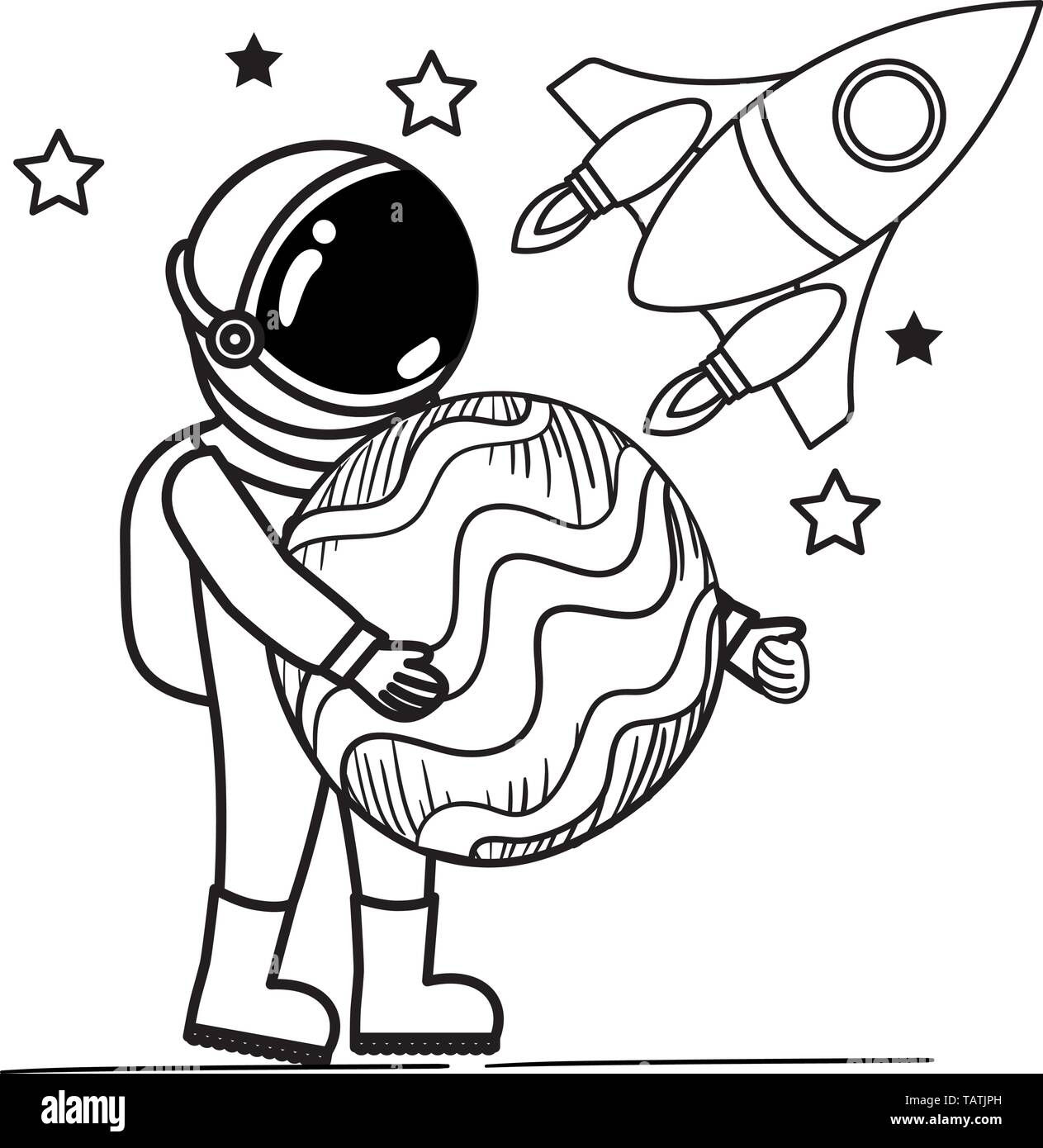Wallpaper #Q2cF-JIBSpphPi3-IohL397 Astronaut with Spacesuit and Planet in White Background Stock Vector