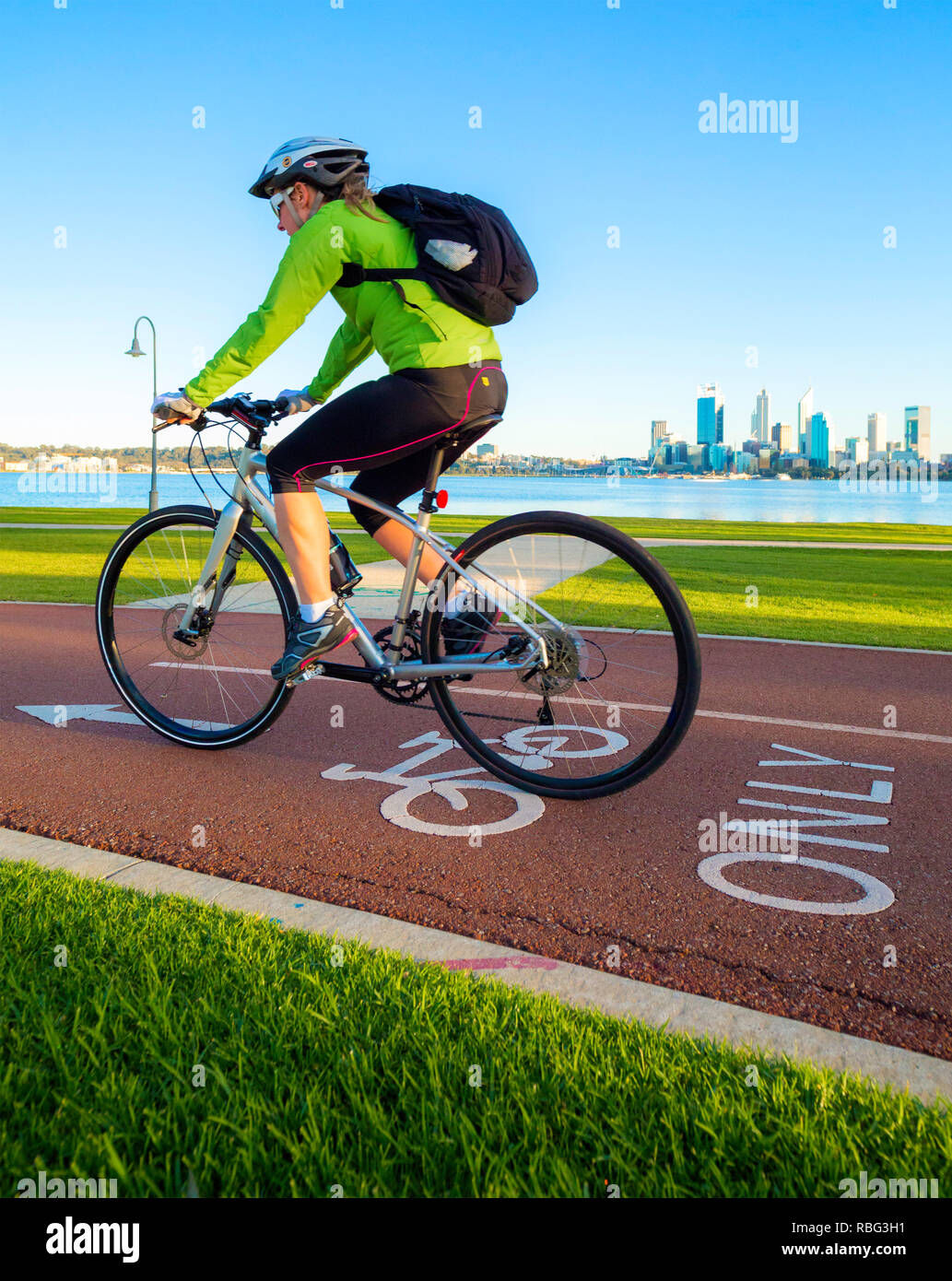 Wallpaper #uxnNEI8BtGB6xQ78JF-523 Male Cyclist Riding Down a Cycle Only Bike Path Cycle Lane with Perth