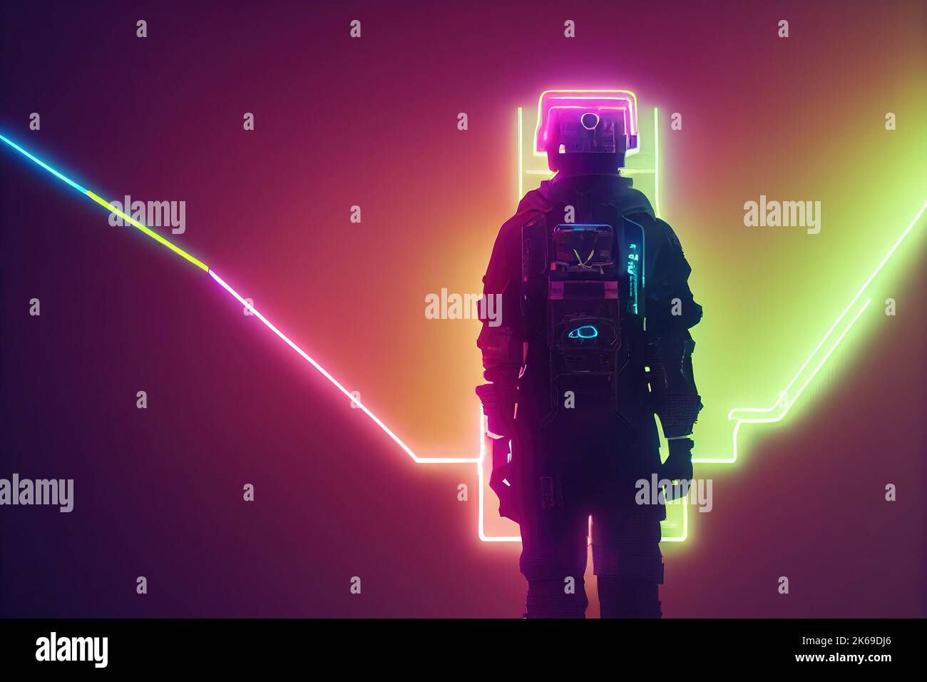 Wallpaper #rXcPJpMB-pgBXx60rqAE356 Cyberpunk Soldier Neon Highlights Und Neon Kontur Cyberpunk Soldier