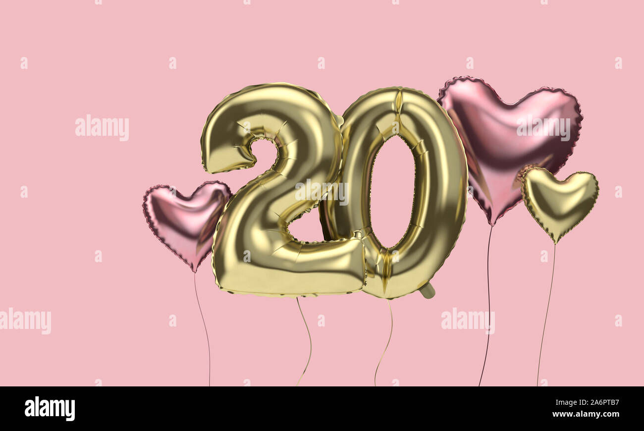 Wallpaper #hme9CJMBSpphPi3-0Mxx156 Happy 20th Birthday Party Celebration Balloons with Hearts 3D Render